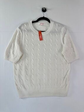 Joe Fresh Cable Knit Sweater Short Sleeve Cream Cotton Crewneck L Workwear